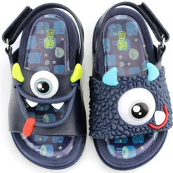 Sandália Infantil Menino Plugt Papete Monstros Azul Marinho Divertido Macio Leve Original Halloween