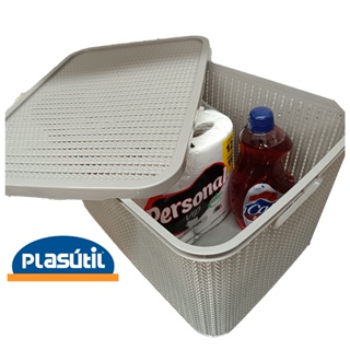 Caixa Organizadora Com Tampa Trama Rattan 29 Litros  - qualidade Plasútil em Oferta na Shopee