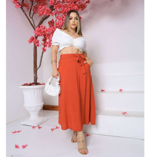 L.L.MODAS FEMININA  saia midi de  viscolinho com forro novo em Oferta na Shopee