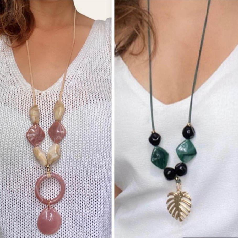 Colar Maxi Curto Artesanal Feminino Pedra