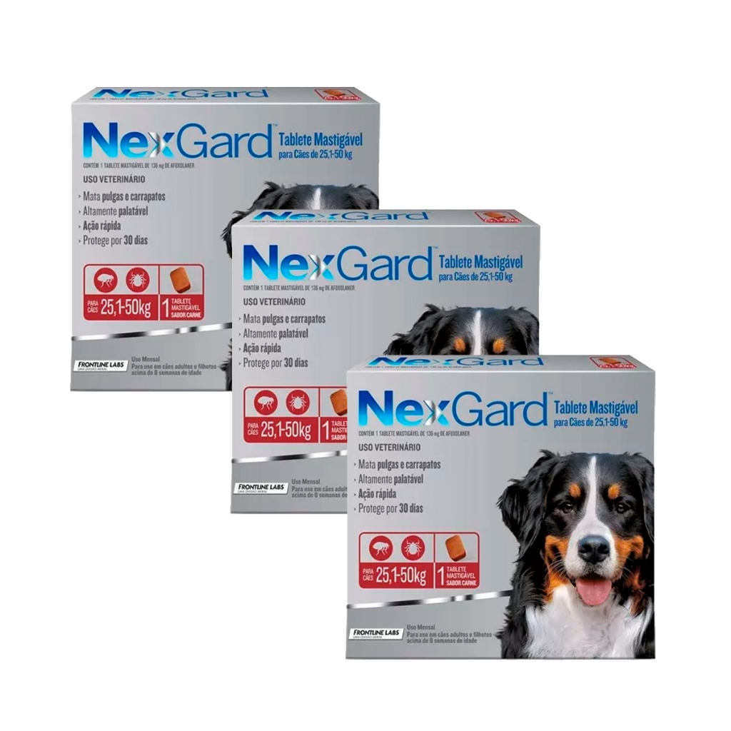 Kit 3 Antipulgas E Carrapatos Nexgard Para Cães 25 A 50kg - Pets