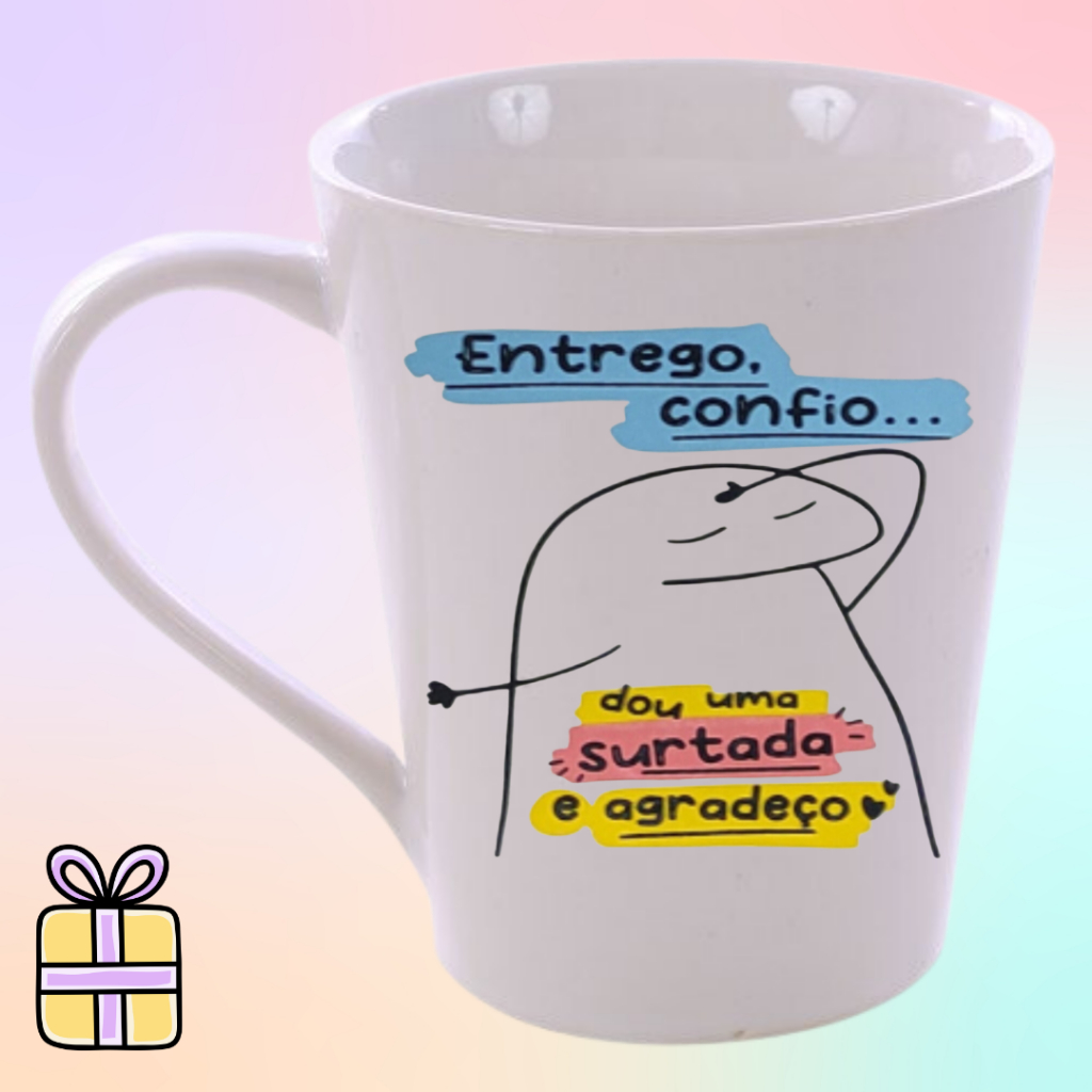 Caneca Entrego Confio dou uma Surtada e Agradeço Personalizadas Meme Flork Bento 300ml