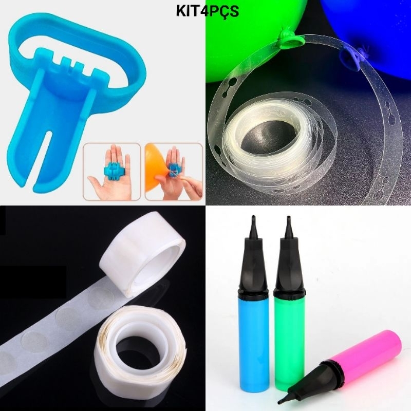 KIT Amarra Bexiga + Gluedots Cola Balão + Fita para Arco de balões + Bomba de Balão Festas em Oferta na Shopee