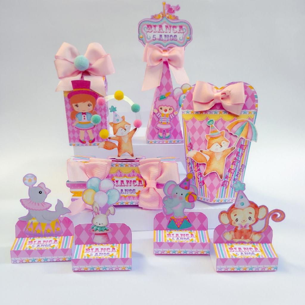 Kit Festa Infantil Circo Rosa * Caixinhas Personalizadas Circo Rosa * Kit Lembrancinhas Circo Rosa