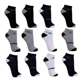 Kit 12 Pares De Meias Estampadas Cano Curto Masculino