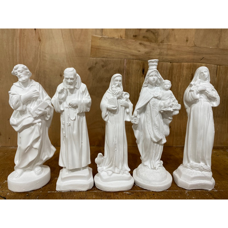 kit de 5 peças, São Bento Santa Rita padre pio ns do Carmo são José carpinteiro peça em gesso cru em torno de 20cm