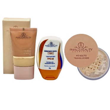 Kit Base Matte+Bisnaga Fps40+Pó Solto PhálleBeauty