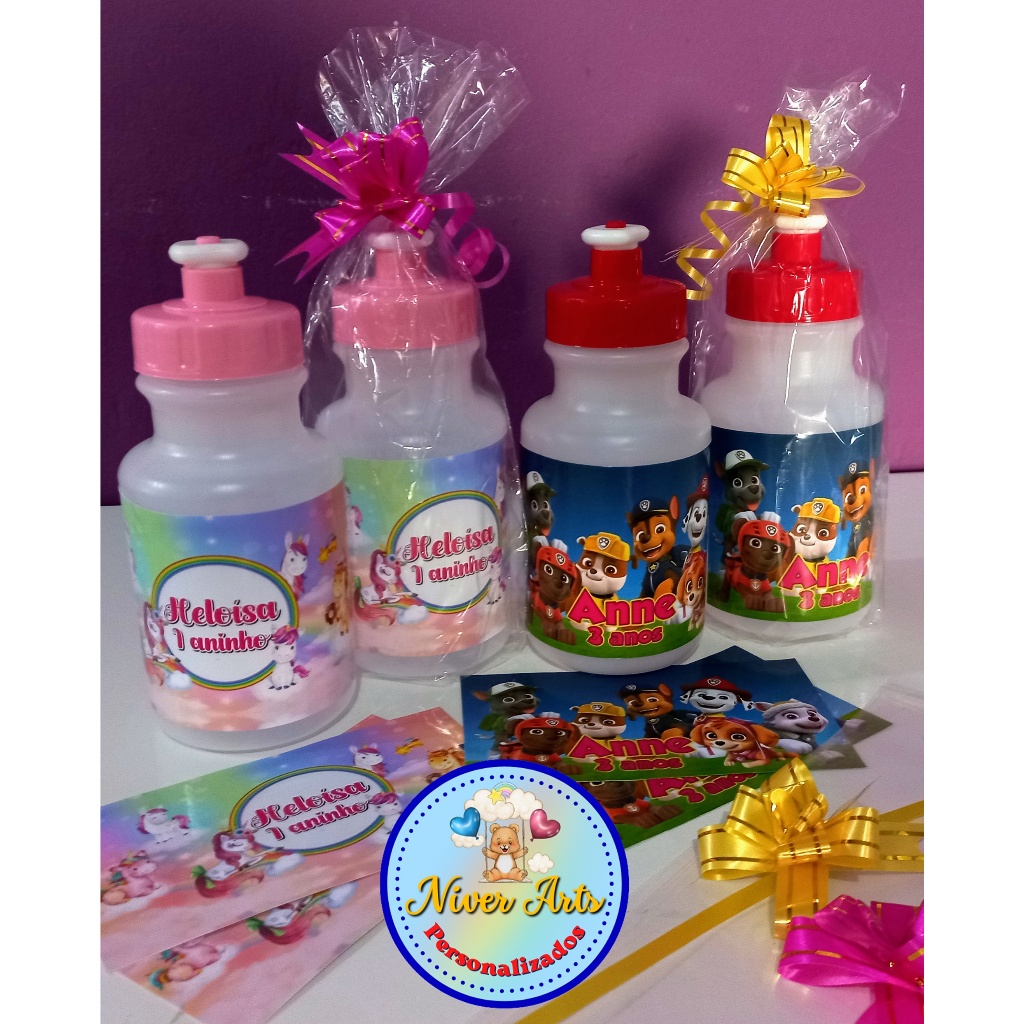 20 Garrafinhas Squeeze 300ml - Personalizada COM EMBALAGEM  (QUALQUER TEMA)