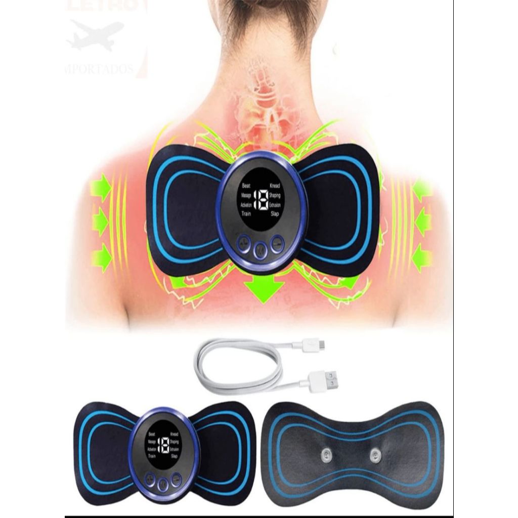 Mini Massageador Elétrico Portátil Cervical EMS Alivia Dores Corpo Pescoço