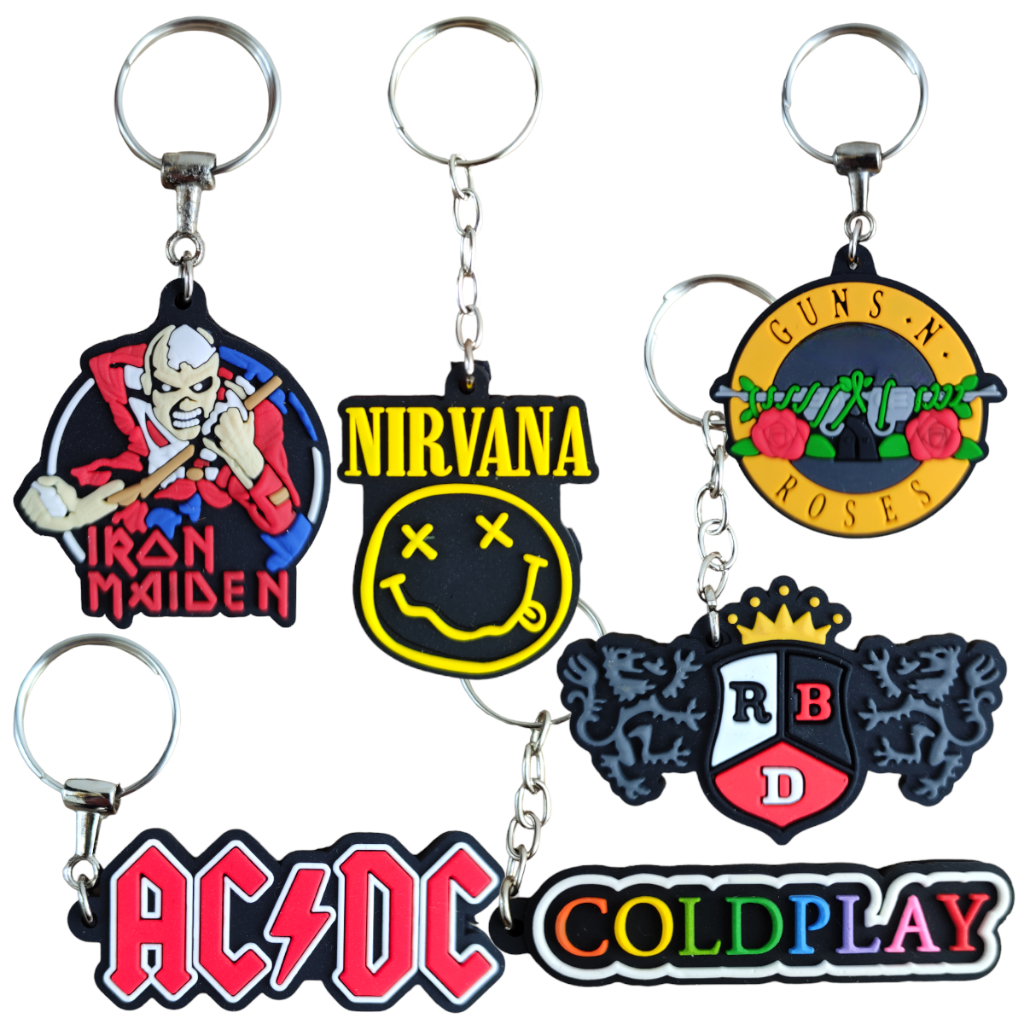 Chaveiros Emborrachados Alta Qualidade Bandas Famosas Nirvana AC/DC Guns n' Roses Iron Maiden Coldplay Rebeldes RBD The Rolling Stones Banda Colecionável em Oferta na Shopee