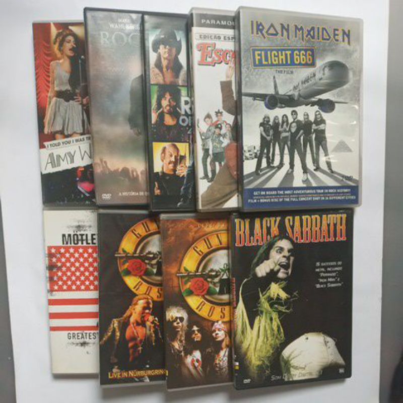 DVD Rock Metal Iron Maiden Black Sabbath Guns n' Roses Rock of Age Rock Star Escola do Rock Amy Winehouse Mötley Crue
