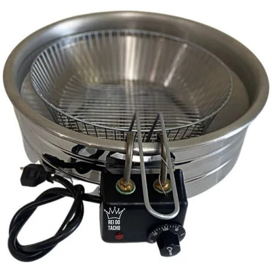 Fritadeira Industrial Elétrica Tacho 5 Litros Redonda inox Econômica salgados Batatas