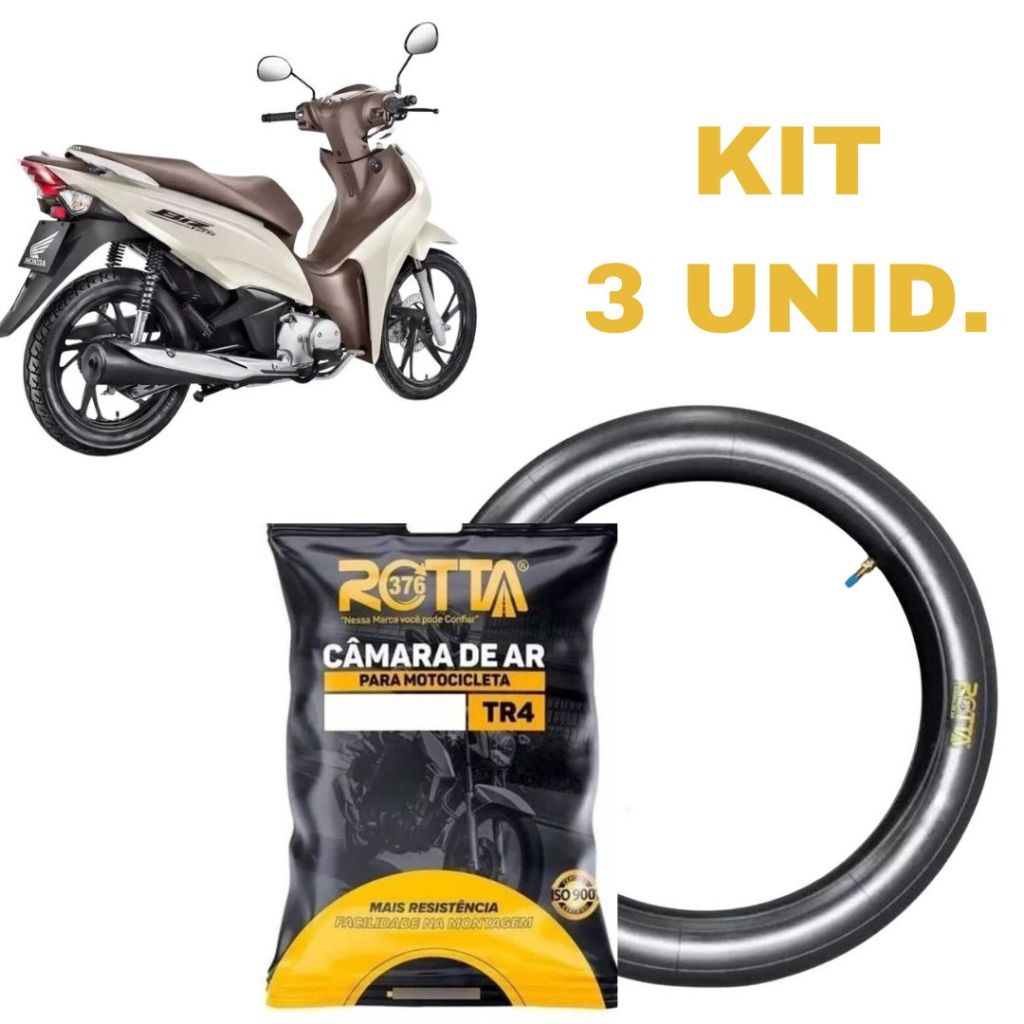 Kit 3 Câmara De Ar Trazeira Para Moto Aro 14 Biz/Pop 2.75-14