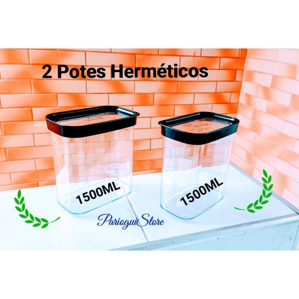 Porta mantimentos para cozinha kit conjunto com 2 potes herméticos  de 1,5 litros