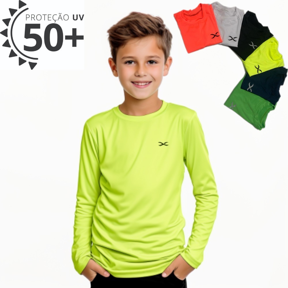 Camisa Manga Longa Infantil e Juvenil Segunda Pele Uv Proteção Solar Masculina térmica Menino