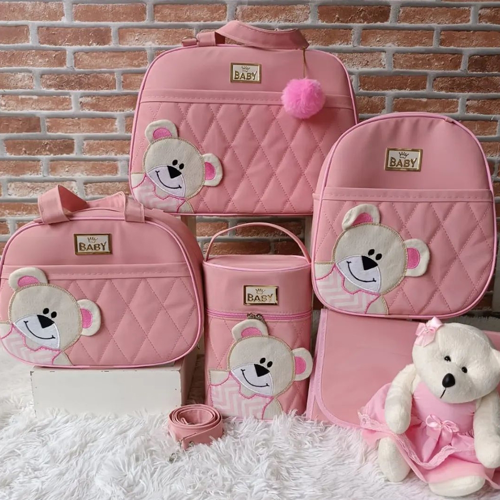 KIT BOLSA DE BEBE URSA DE LADO 7 PEÇAS