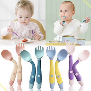 Colher Flexível para Bebê Kit Talher Bebe Garfo Silicone Infantil Dobrável Introdução Alimentar Treinamento silicone