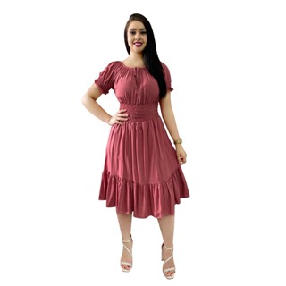 A&D Vestido Festa Midi Liso Viscolinho De Festa Com Frro Elástico Na Cintura em Oferta na Shopee