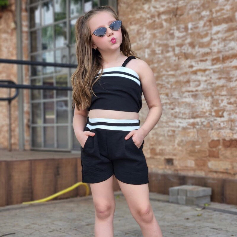 Conjunto duna moda infantil short e cropped de alça moda feminina infantil para meninas blogueirinha  roupa de criança
