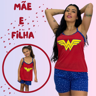KIT 2 Baby Doll Mãe e Filha Maravilha Malha Confort Pijama Short Doll Verão