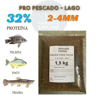 Ração de Peixe em crescimento/engorda - grãos extrusados p/peixes de superfície/onívoros - partículas de 2 mm a 4 mm em saco de 1,5 KG