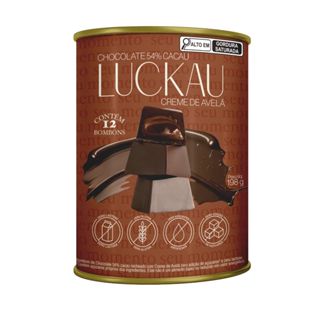 Bombom de Chocolate 54% Cacau Recheado com Avelã SEM GLÚTEN SEM LACTOSE SEM AÇÚCAR Luckau - 12 bombons - 198g