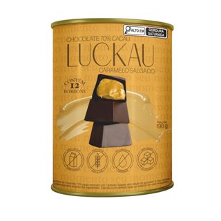 Bombom de Chocolate 70% Cacau Recheado com Caramelo Salgado SEM GLÚTEN SEM LACTOSE SEM AÇÚCAR Luckau - 12 bombons - 198g
