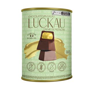 Bombom de Chocolate 54% Cacau recheado com Creme de Pistache SEM GLÚTEN SEM LACTOSE SEM AÇÚCAR Luckau - 12 bombons - 198g