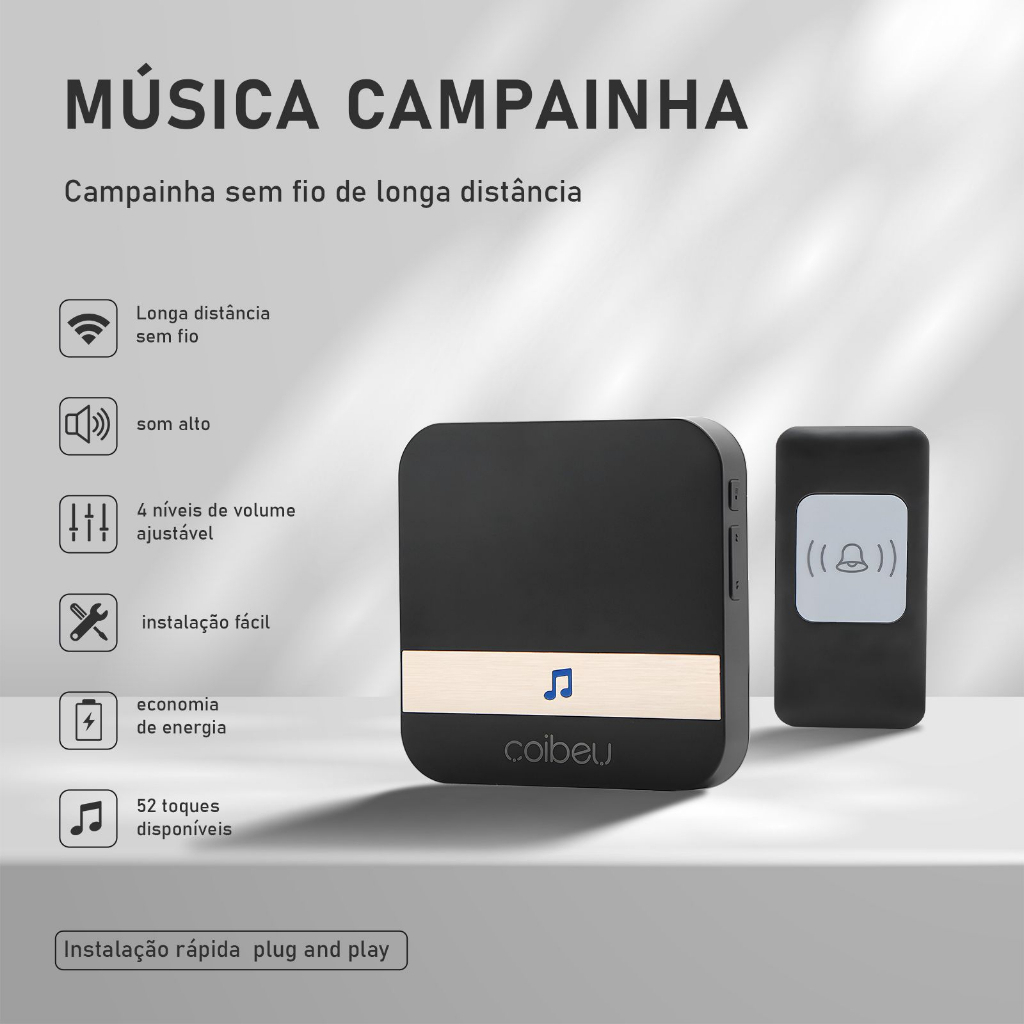 Mini Campainha sem Fio Residencial de 100 Metros inteligente 52 Toques