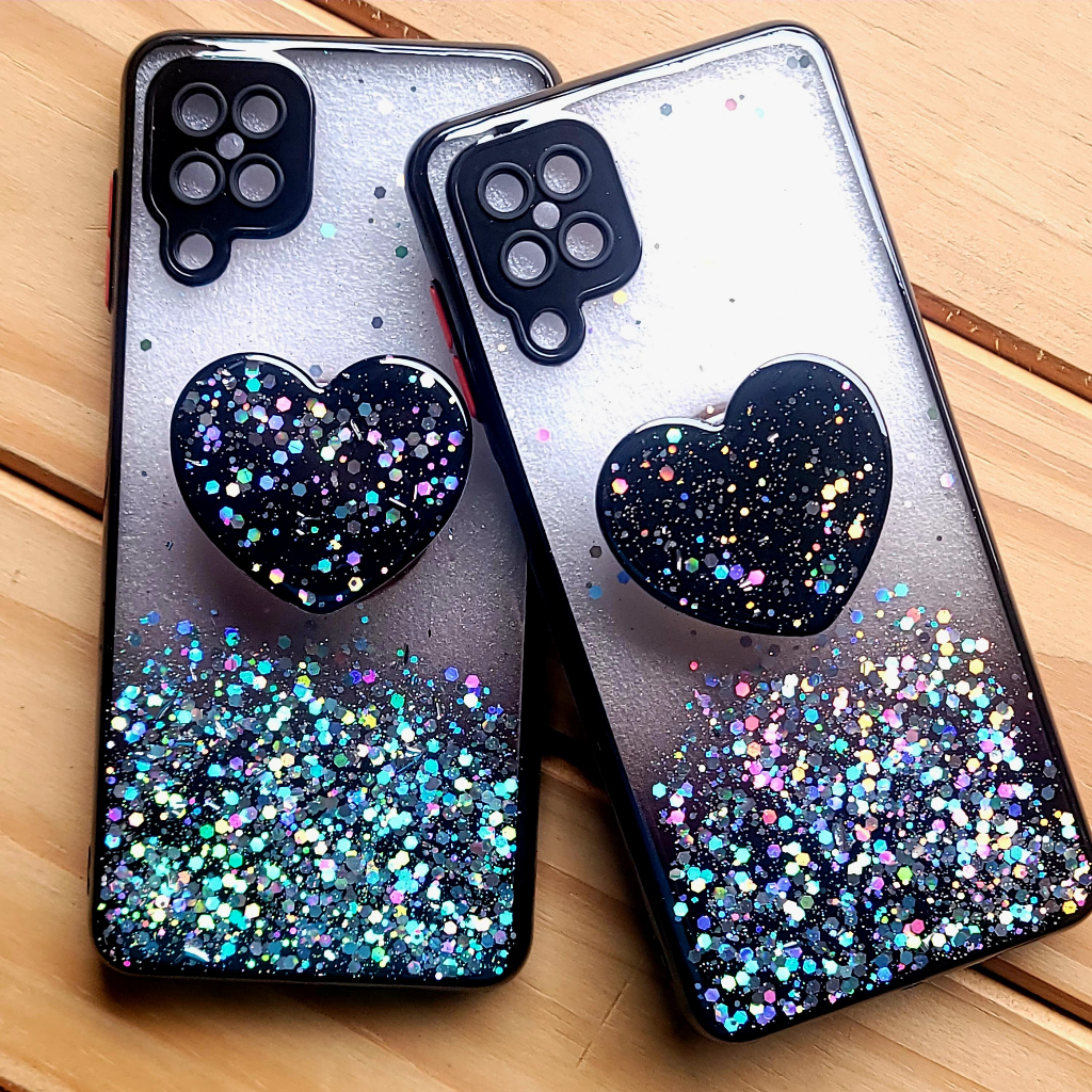 Capa Capinha case anti impacto para Samsung Galaxy A12 Galaxy M12 Galaxy F12 - Capinha de Silicone com pop socket de coração para Samsung Galaxy Samsung Galaxy A12 Galaxy M12 Galaxy F12