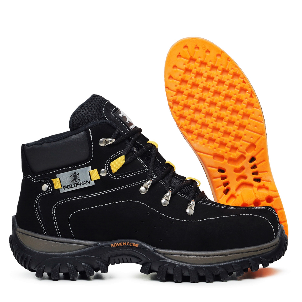 Bota Botina Adventure Polo Fran Coturno Preto Masculino Couro Com Palmilha Gel