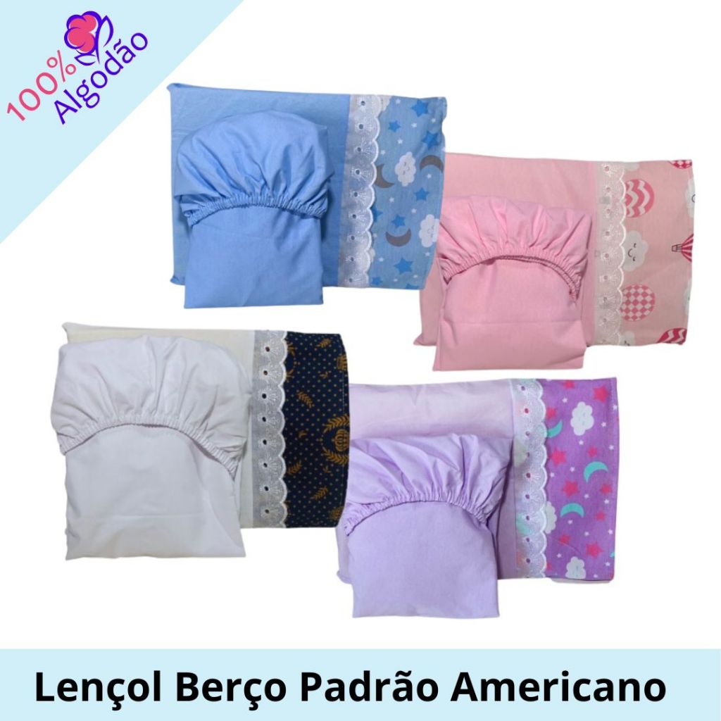 Jogo de Lençol Para Berço Americano 100% Algodão 2 peças