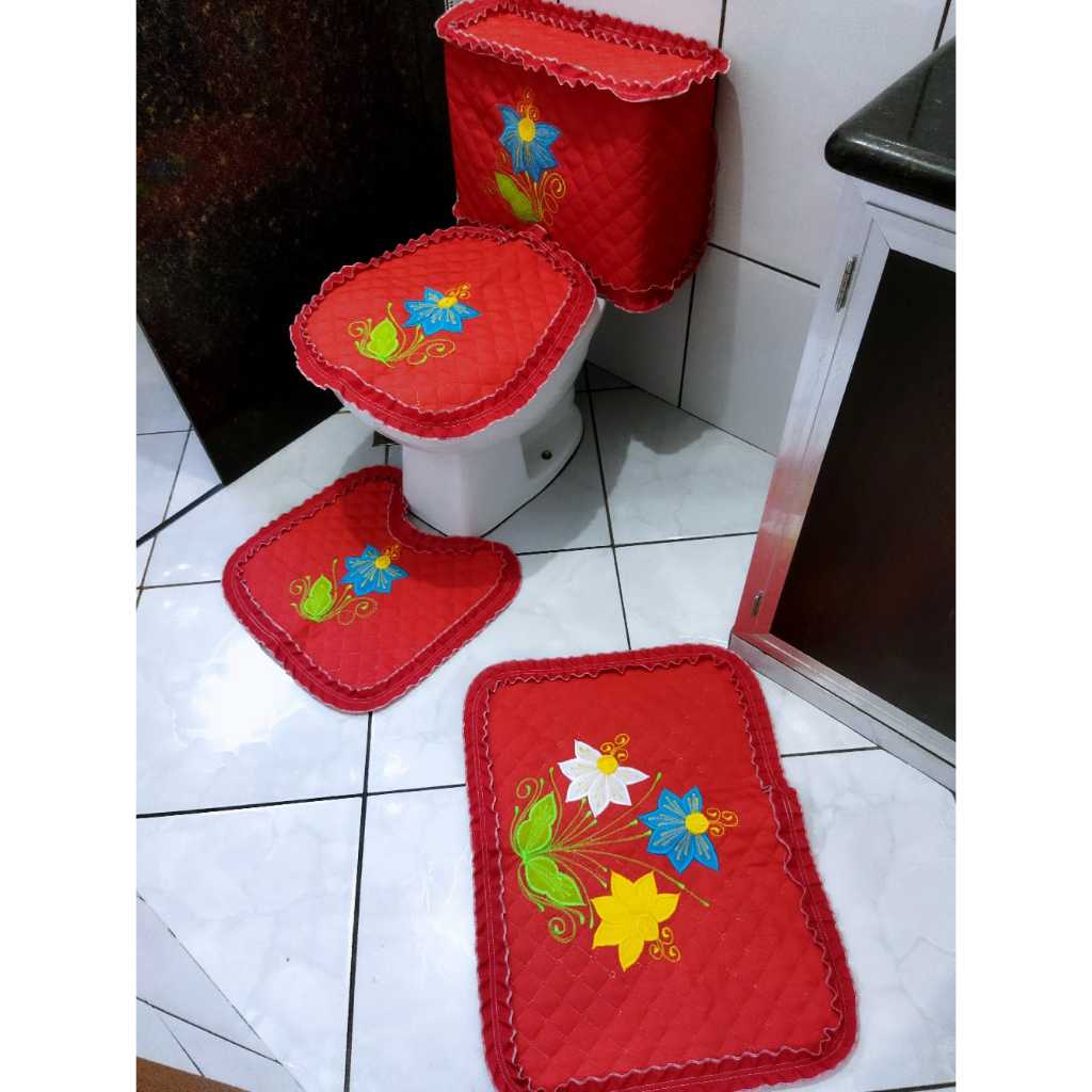 Jogo de banheiro de flor bordado kit tapetes floral 4 peças decoração lavabo capa para caixa acoplada