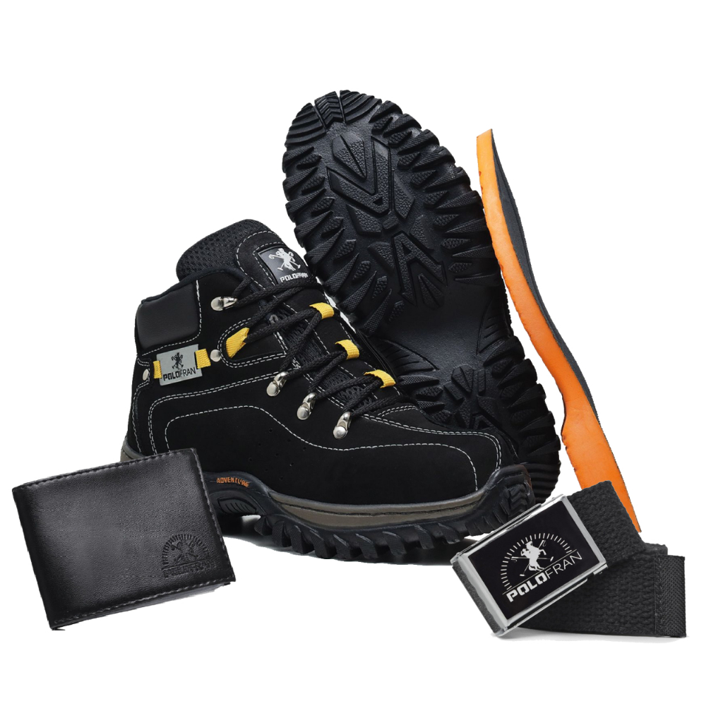 Kit Bota Adventure Polo Fran Masculina Preta Botina + Palmilha +Carteira + Cinto em Oferta na Shopee