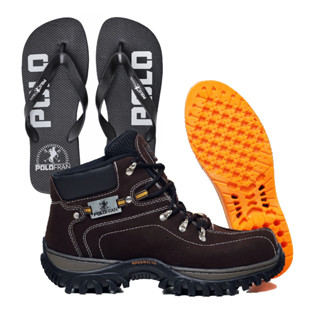 Kit Bota Adventure Marrom Botina Polo Fran Masculina + Palmilha gel + Chinelo