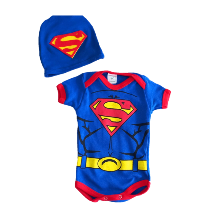 Body Bebe Superman Body + Touca Temático de Mesversario em Oferta na Shopee