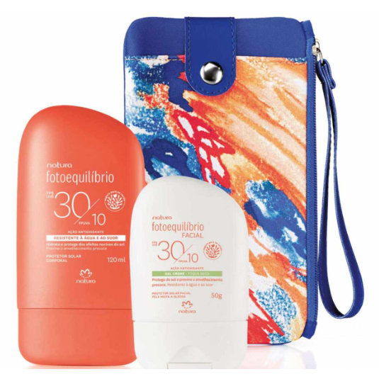 Kit Protetor Solar Corporal FPS 30/ FPUVA 10 - 120ml + Protetor Solar Facial Gel Creme Toque Seco FPS 30/ FPUVA 10 - 50g + Acompanha Bolsa Porta Celular/Proter