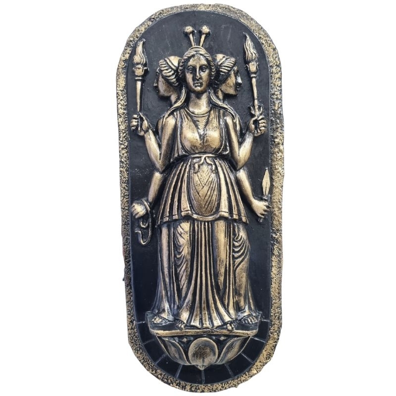 Mandala Oval Parede Deusa Hecate Ouro Velho Gesso 40cm Wicca Ritual