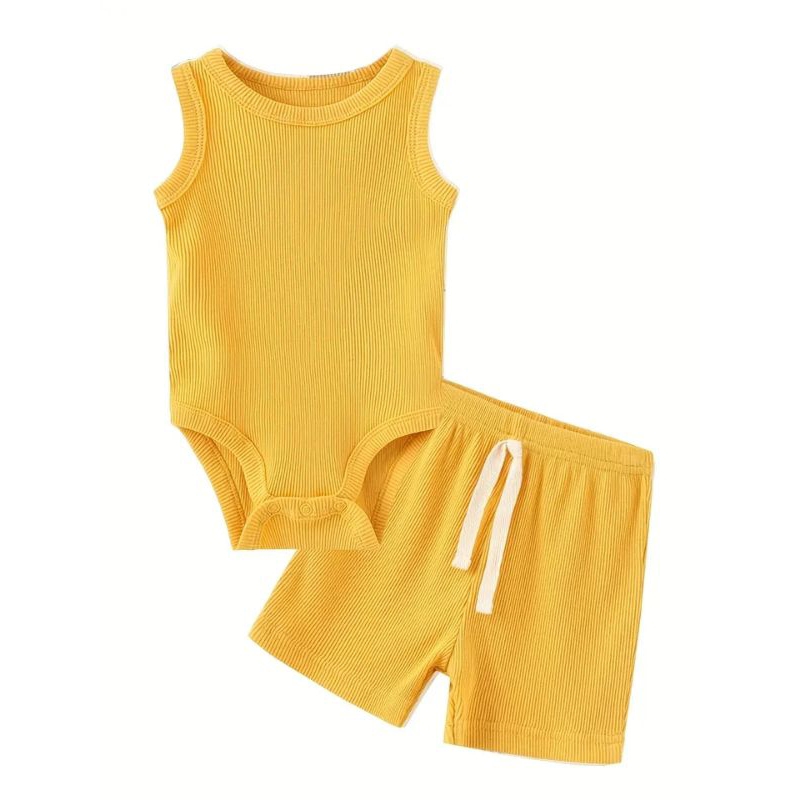 Conjunto Bebê Unissex Malha Algodão Body Regata Shorts