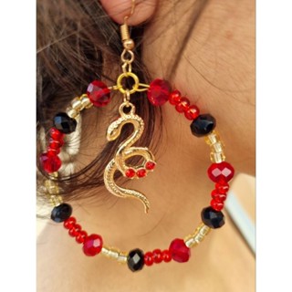 Brinco de Argolas com Pingente de Serpente / Cobra Pomba Gira