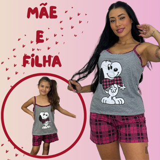 KIT 2 Baby Doll Mãe e Filha Snoopy Malha Confort Pijama Short Doll Verão