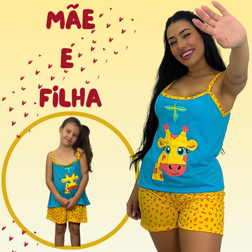 KIT 2 Baby Doll Mãe e Filha Girafinha Malha Confort Pijama Short Doll Verão em Oferta na Shopee