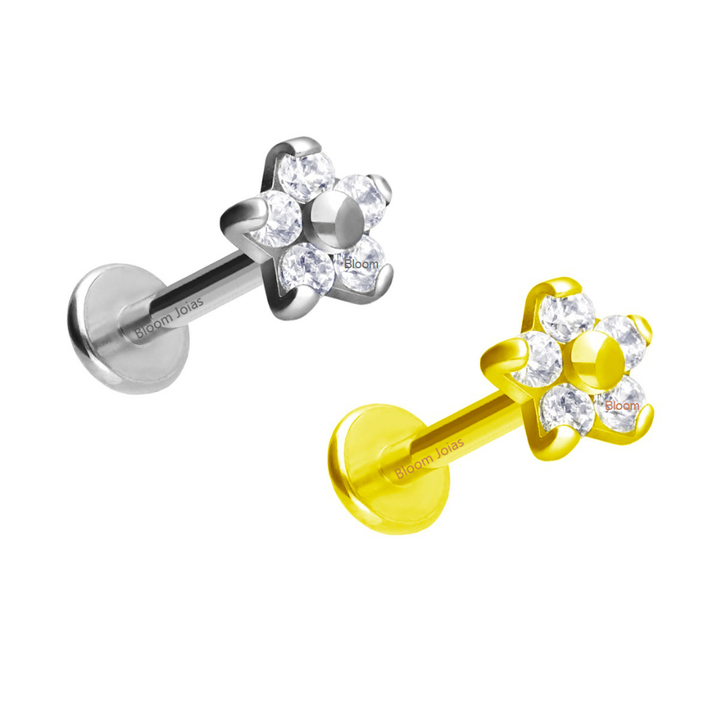 Piercing Tragus Labret 100% Titânio Flor Com Zircônias em Oferta na Shopee