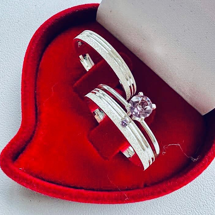 Aliança De Namoro Pedra Roxa Com Anel Solitário Prata 950 em Oferta na Shopee
