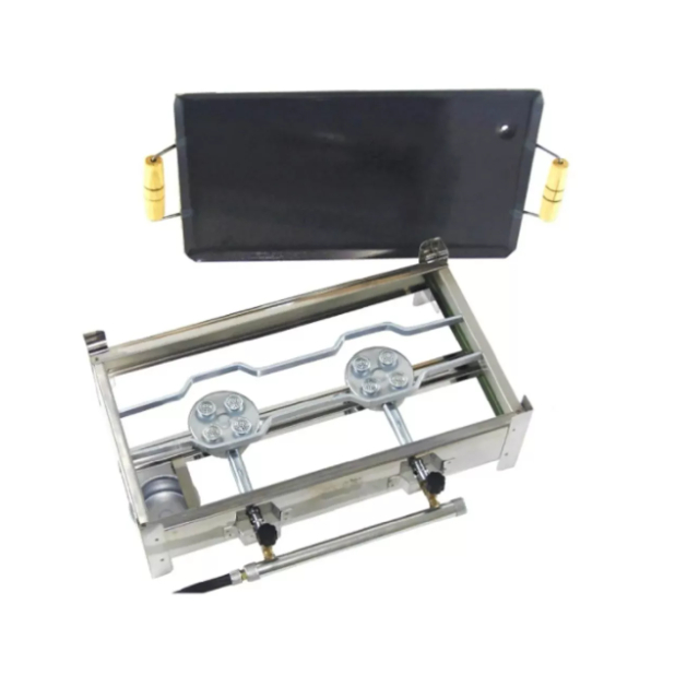 Fogão Fogareiro de Alta Pressão 2 Bocas Inox Com Chapa e Kit Gás Completo Ideal Pra Camping  Pescaria Caminhão Cozinha Reunião Lazer