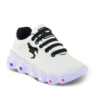 Tênis Casual De Led Infantil Meninos Branco Preto Com Luzes