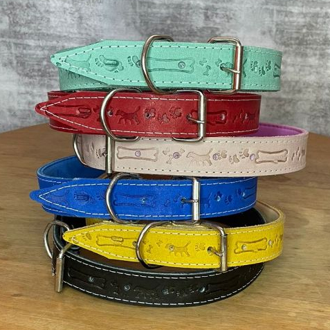 kit com 6 Coleira para Cachorro em Couro Legítimo PROMASTER  Artesanal Resistente e confortável em Oferta na Shopee