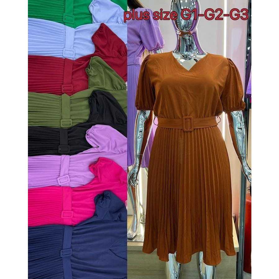 Vestido com cinto fivela quadrada plus size cod 149 em Oferta na Shopee