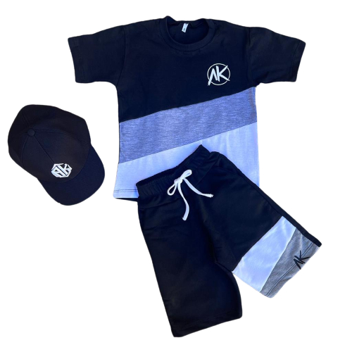 Conjunto Masculino Infantil Kit Roupa De 3 Peças Camisa Bermuda + Boné Novo