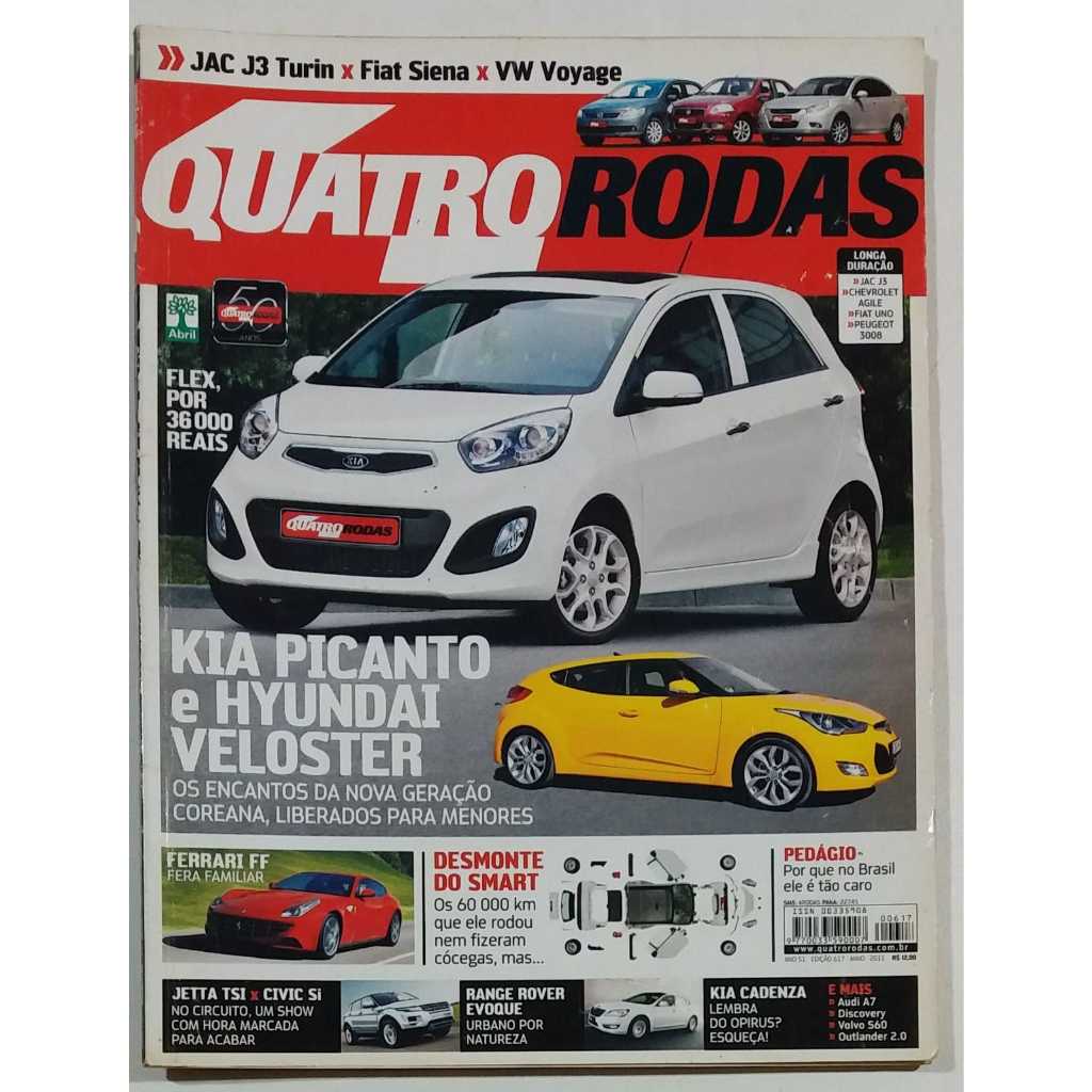 Revistas Quatro Rodas MAIO de 2011 Edição n° 617 - Kia Picanto. Hyundai Veloster. Ferrari FF. Jetta TSI x Civic SI